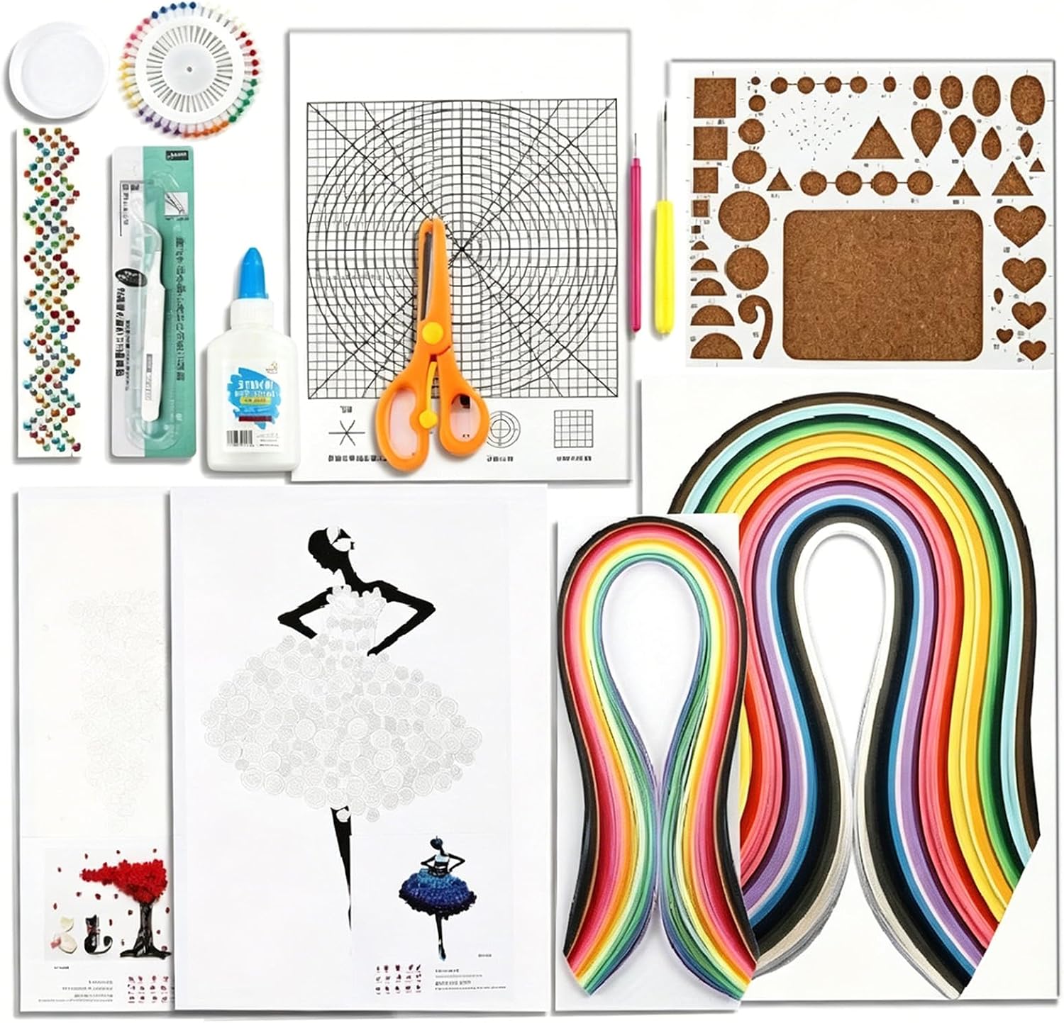 JununGao Quilling Kit for Adults,680 Quilling Paper Strips with Tools, Includes Colored Quilling Strips, Patterned Drafts, Tweezers, and Other Tools,DIY Paper Art Crafts for Hobbyists.