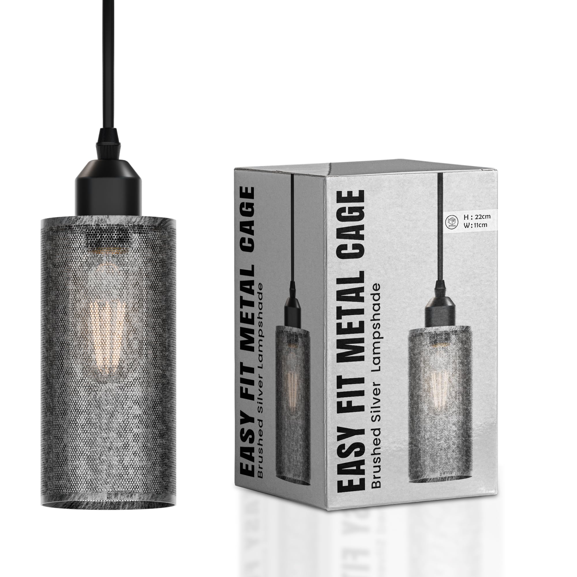 Brushed Silver Metal Wire Cage Lampshade 22cm x 11cm Pendant Light Shade — image 1