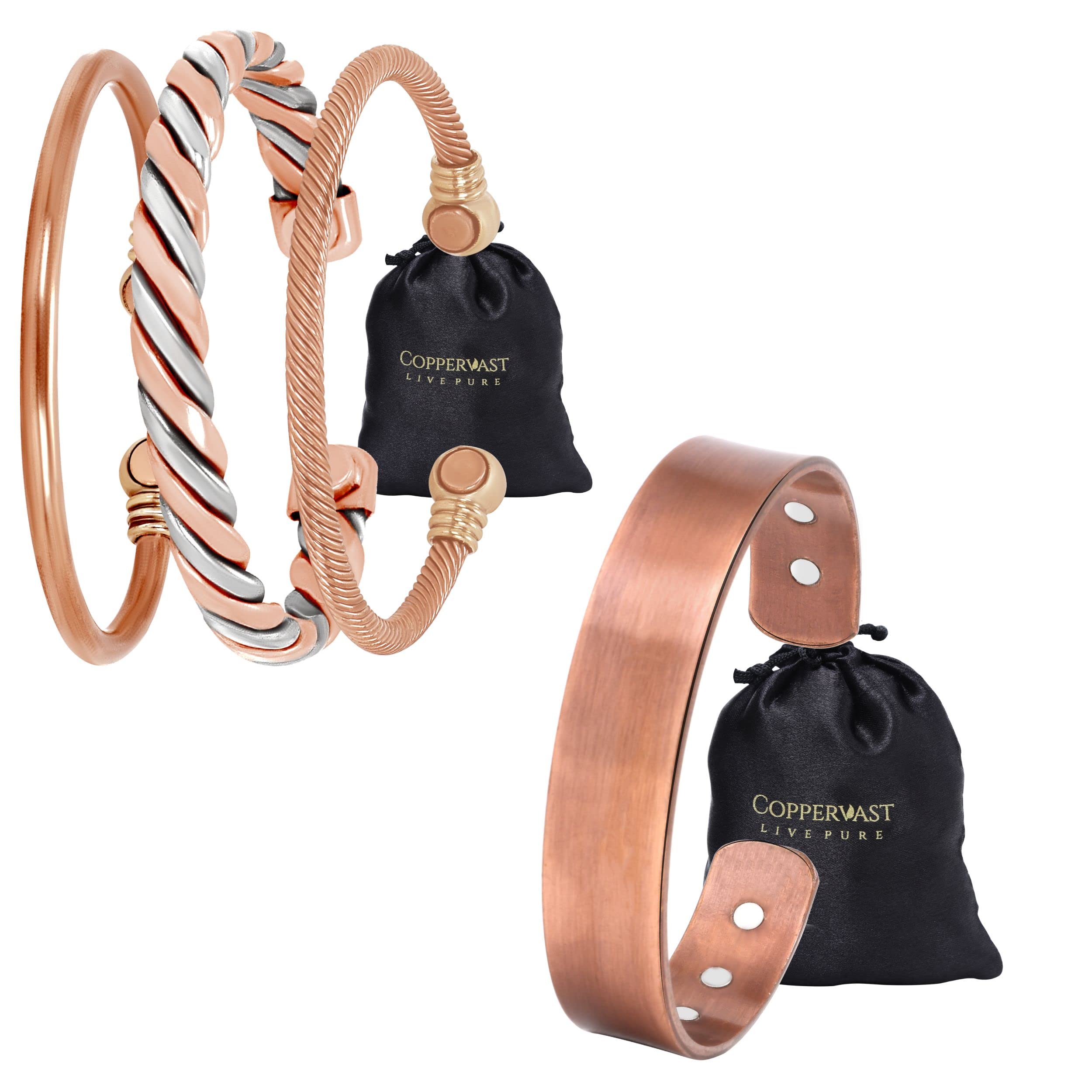 Antique Copper bracelet + Set of 3 Copper Bracelets | Men & Women | Powerful Magnets - Effective and Natural Relief for Joint Pains