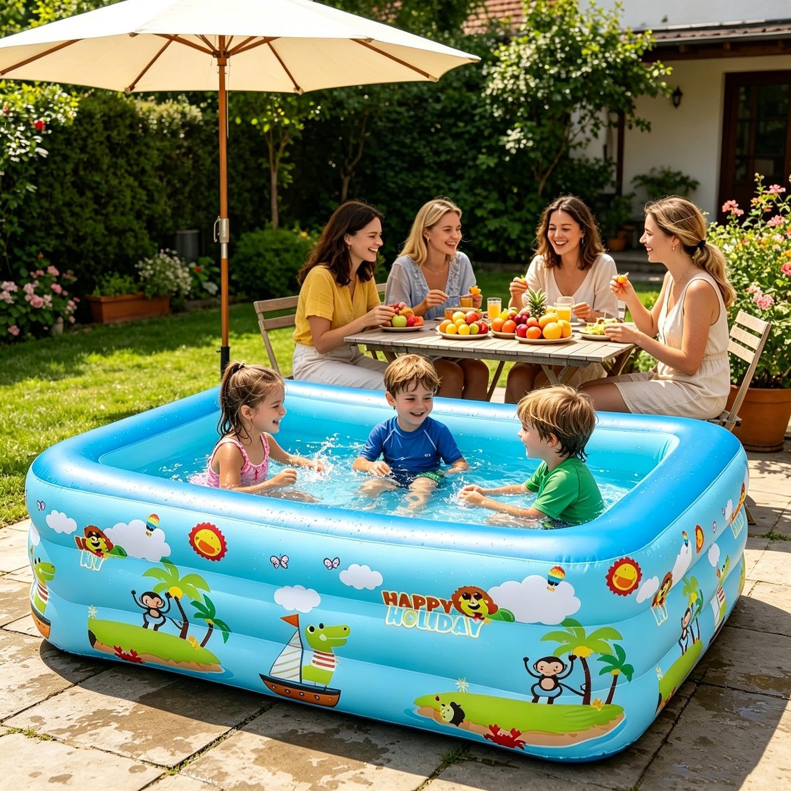 Piscina Gonfiabile Per Bambini - Grande Pieghevole Portatile Resistente Ai Raggi UV | Piscina Gonfiabile Quadrata Da Esterno | Per Adulti E Piccoli, Interno Esterno, Acquatico, Giardino, Prato