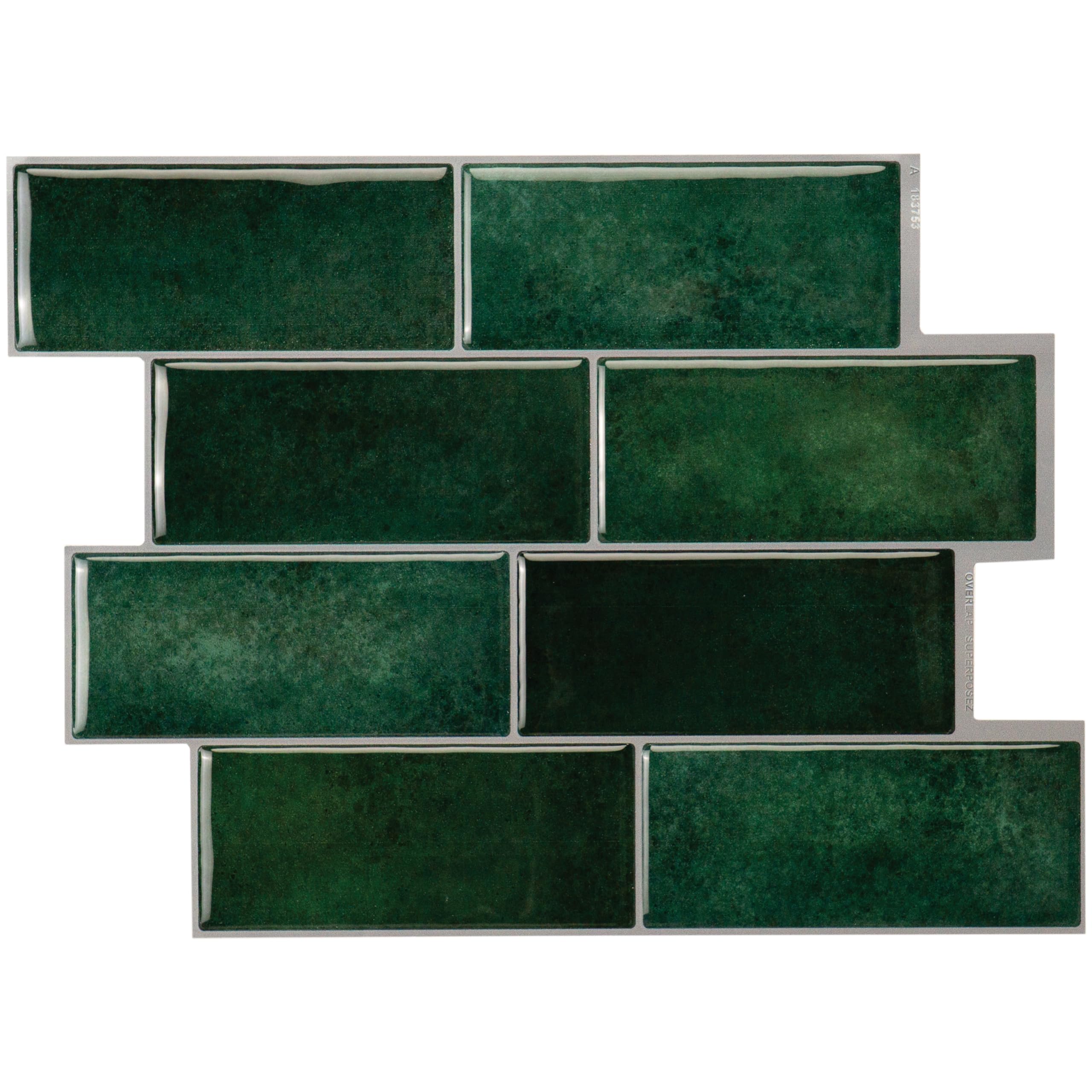 Smart Tiles Emerald Green Stick On Splashback Tiles, Subway 11.55"X8.38"