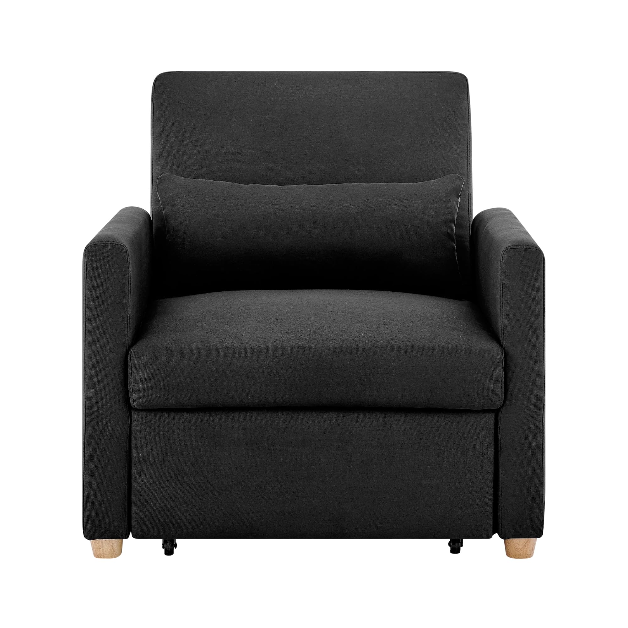 Bravich Dahlia Pull Out Single Sofa Bed Chair - Black. 1 Seater Recliner Armchair, Folding Fabric Lounge Chair to Small Single Bed. Easy Fold Convertible Bedroom & Living Room Furniture.