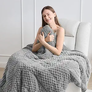 Wemore Fleece Weighted Blanket for Adults (48" x 72" 15lbs, Grey), Dual Sided Cozy Soft Sherpa Heavy Blanket, 3D Imitation Turtle Shell Warm Jacquard Flannel Weighted Blankets for Couch and Bed