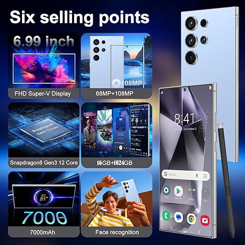 Miniatura 2 de WWT Teléfono I25 Ultra desbloqueado, Android 14 16+1TBGB, bolígrafo integrado, batería de teléfono celular de 7000 mAh, pantalla HD de 6.99