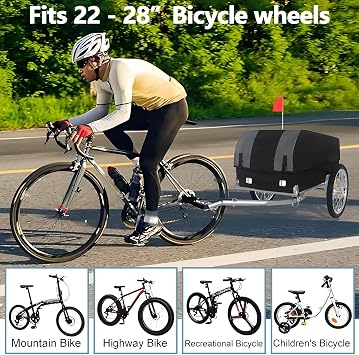 Heavy-Duty Cargo Bike Trailer, Foldable Bicycle Trailer with Universal Hitch & Weather Resistant Fabric, Fits 22-28 Bicycle Wheels, 88 lbs Capacity