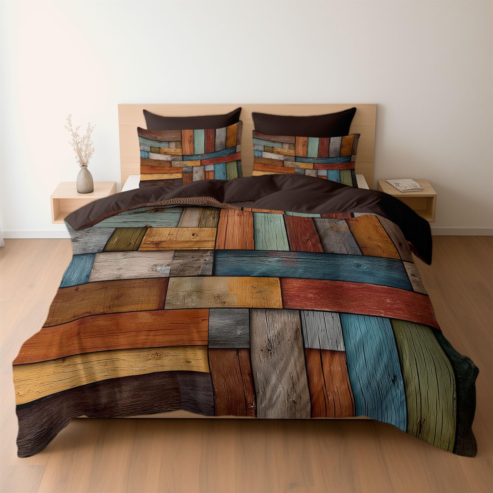 Housse de couette microfibre douce fini parquet rétro 3 pièces