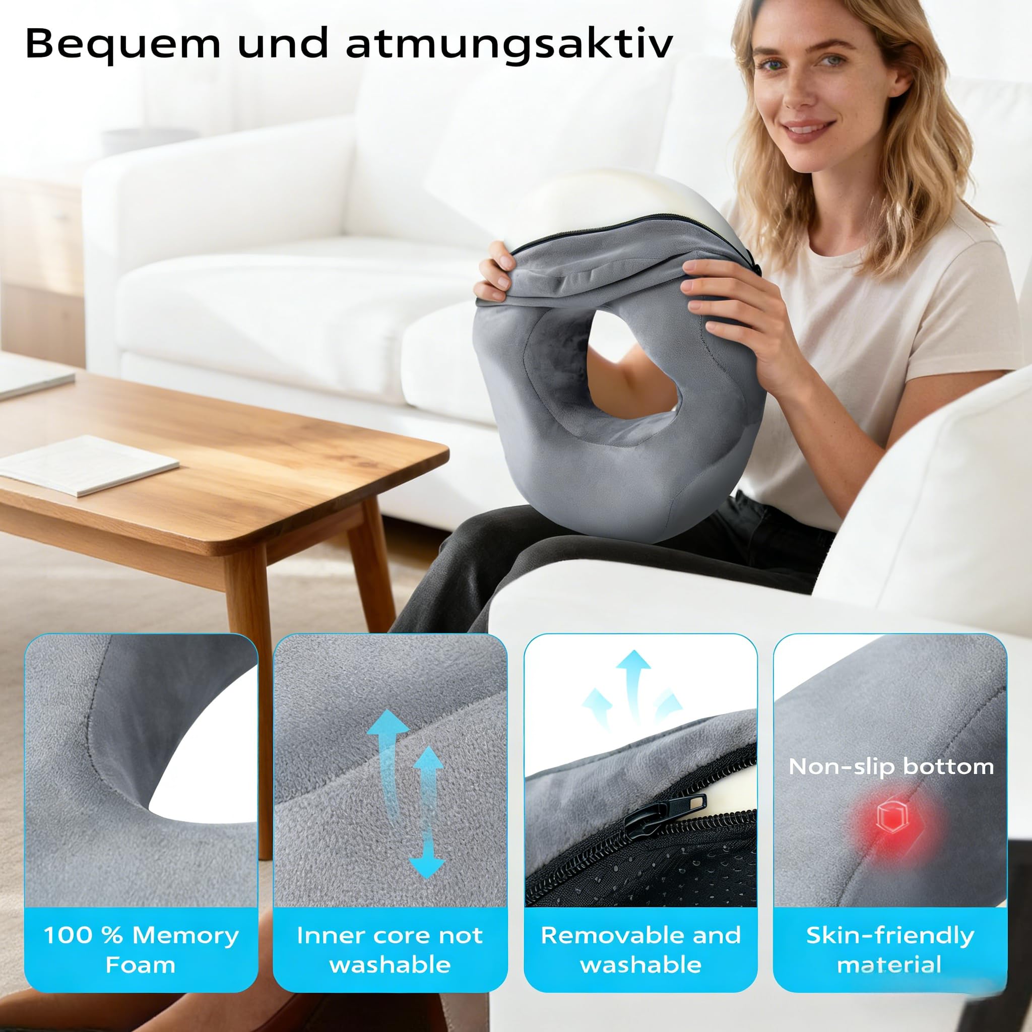 Poduszka do siedzenia w kształcie donuta na hemoroidy, pierścień do siedzenia odciążający kość ogonową – ergonomiczna poduszka do siedzenia z pianki z pamięcią kształtu do krzesła biurowego