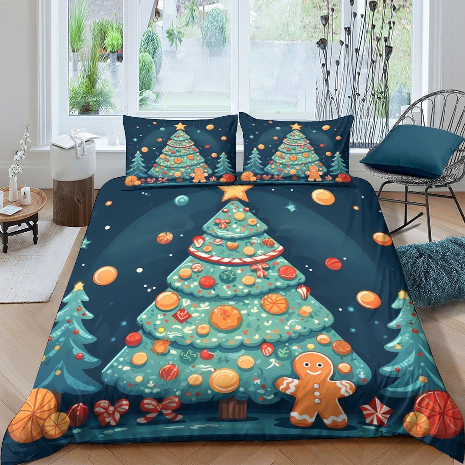 Ctjqhvkz Style-4 3D Printed Christmas Tree Fitted Sheet Microfiber Soft Gingerbread Bed Cover For Bedroom Guest Room Holiday Decor Single（135X200cm）