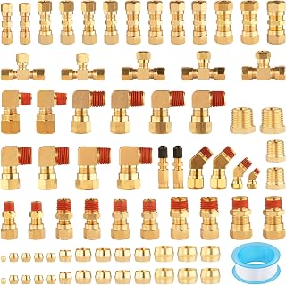 Ailbiuko 74Pcs DOT Air Brake Fittings Kit Brass Compression Tubing Assortment 1/8"-5/8" for Trucks Trailers Industrial Use