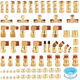 Ailbiuko 74Pcs DOT Air Brake Line Fittings,Brass Compression Air Nylon Tubing Fittings Assortment Kits 1/4