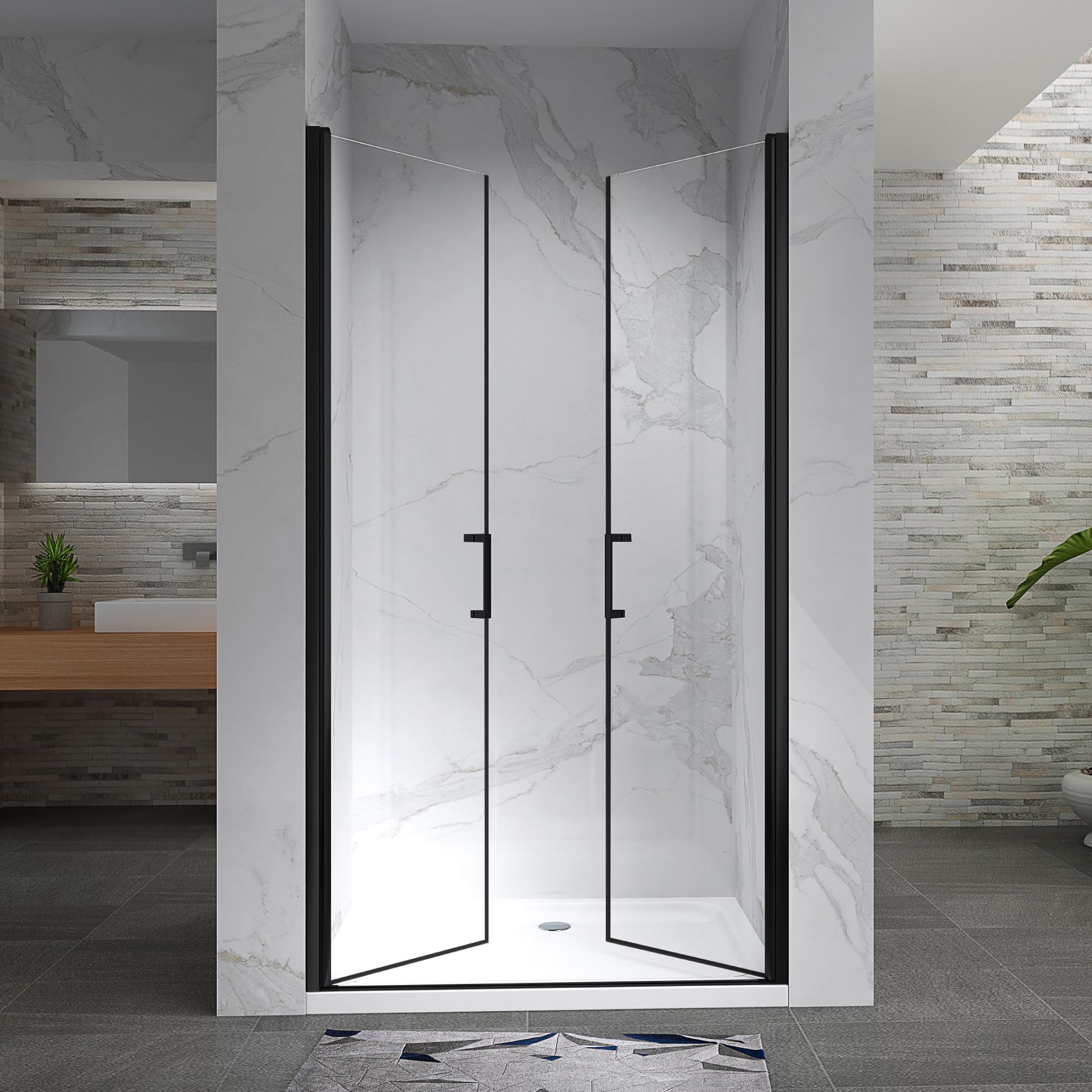 Puerta de Ducha Lara | Apertura Abatible, Cristal Seguridad 6mm, Negro Mate, Varias Medidas (negro mate, 74-77 | 195 cm)