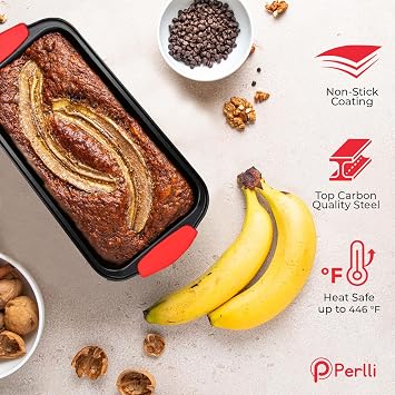 PERLLI Non-Stick 10-Piece Baking Pan Set, BPA-Free Carbon Steel Bakeware Set with Silicone Handles, Stackable Kitchen Oven Set, Cookie Sheet, Baking Tray, Baking Sheet Set, Oven Safe (446F)