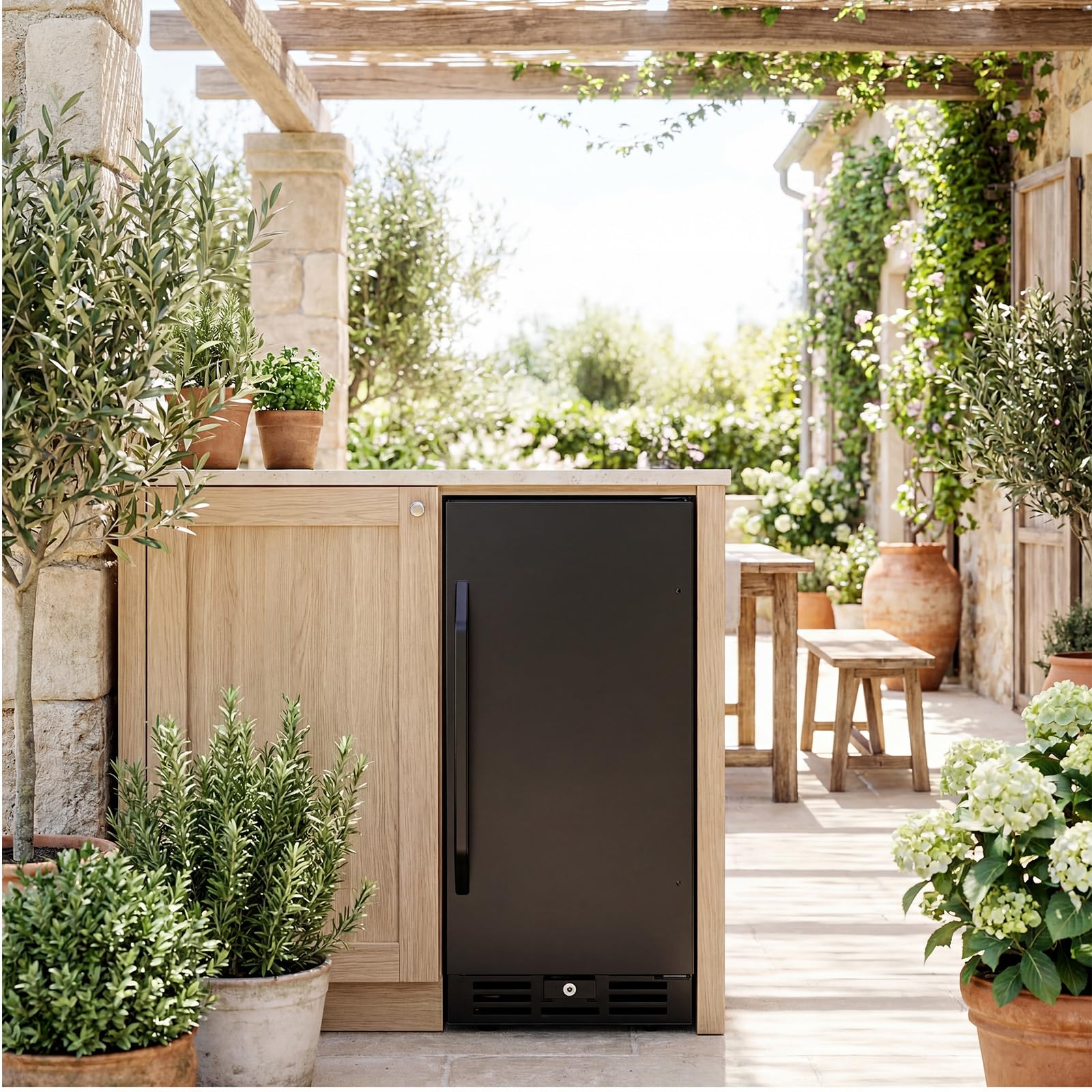Velieta 15 Inch Beverage Cooler, 127-Can Stainless Steel Drink Refrigerator With Reversible Door, Built-In Or Freestanding Mini Fridge With Blue LED Light, Lock And Key For Indoor Outdoor Use, Black on Fridge.com - View 3