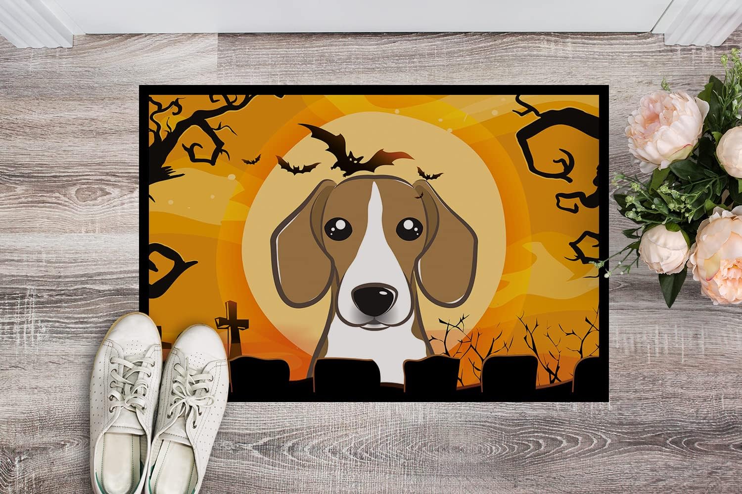 Caroline's Treasures BB1797JMAT Halloween Beagle Doormat 24x36 Front Door Mat Indoor Outdoor Rugs for Entryway, Non Slip Washable Low Pile, 24H X 36W