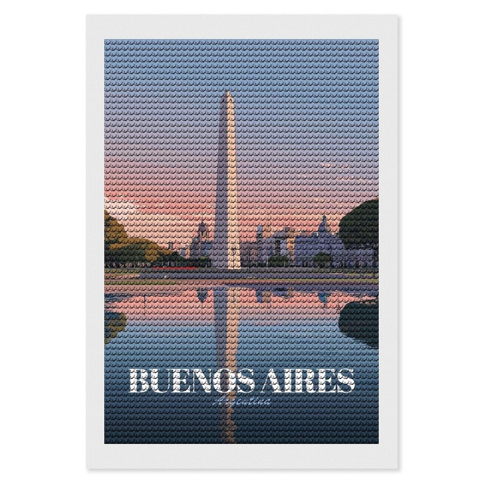 Junmoney Buenos Aires Obelisk at Sunset DIY Diamond Art Canvas Kit 8"x12", Christmas Gift, for Family Craft Time, Leisure Activity, Home Wall Art