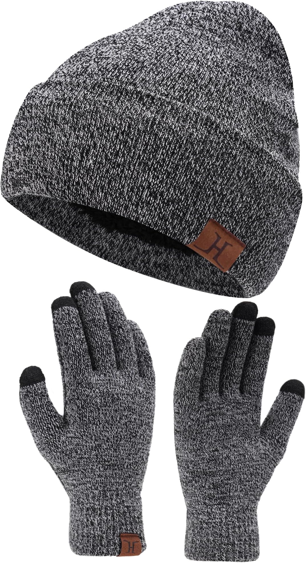 Winter Warm Beanie Hat Touchscreen Gloves Set, Soft Skull Cap Gloves Set for Men and Women with Warm Knit Fleece Lined