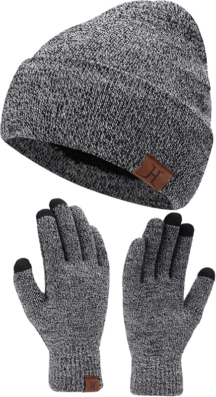 FZ FANTASTIC ZONE Winter Beanie Hats and Touchscreen Gloves for Men Women | Warm Men's Fleece Skullies & Beanies Caps Knit Thick Thermal Snow Ski Gloves for Cold Weather Running Driving Working Gifts