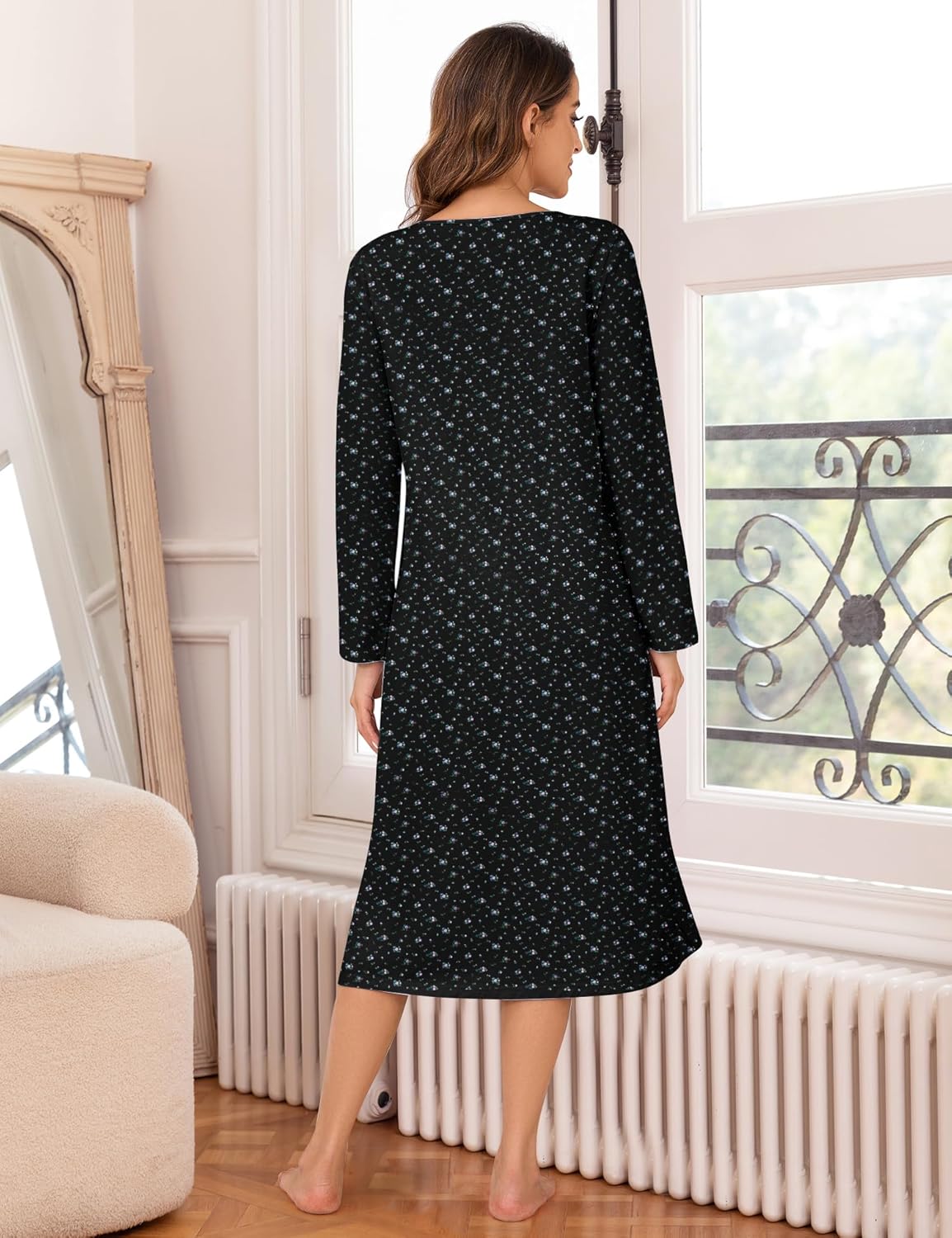 Bloggerlove Nightgowns for Women Soft 100% Cotton House Dress Short/Long Sleeve Night Gowns Comfy Sleepwear S-3XL - Image 4