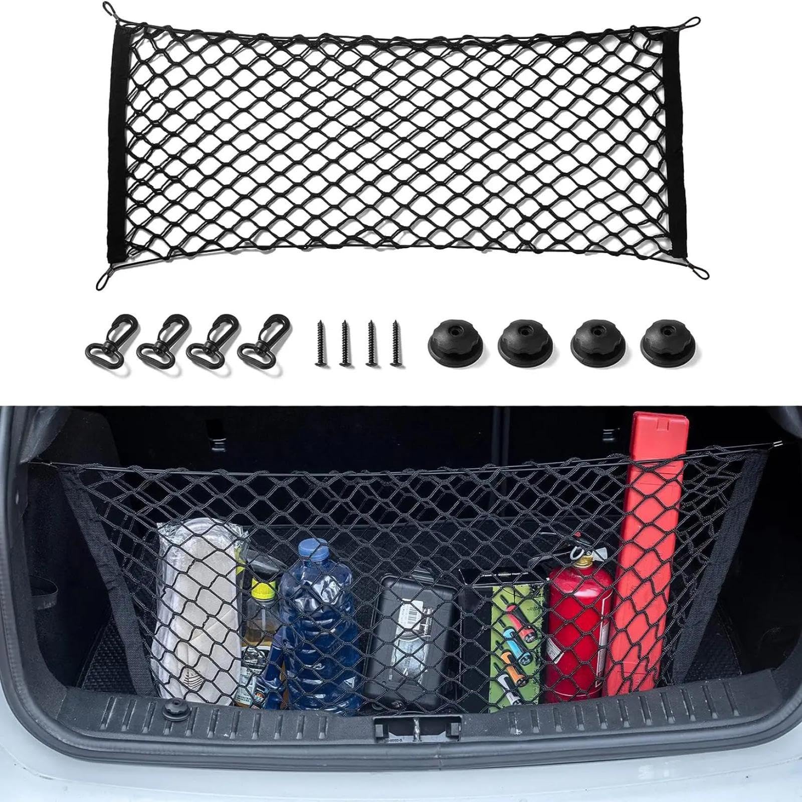 Rete Portaoggetti Auto per Dodge Charger SXT SRT Challenger Durango Dart Journey, 4 Ganci Organizer Elastico per Bagagliaio Posteriore Auto