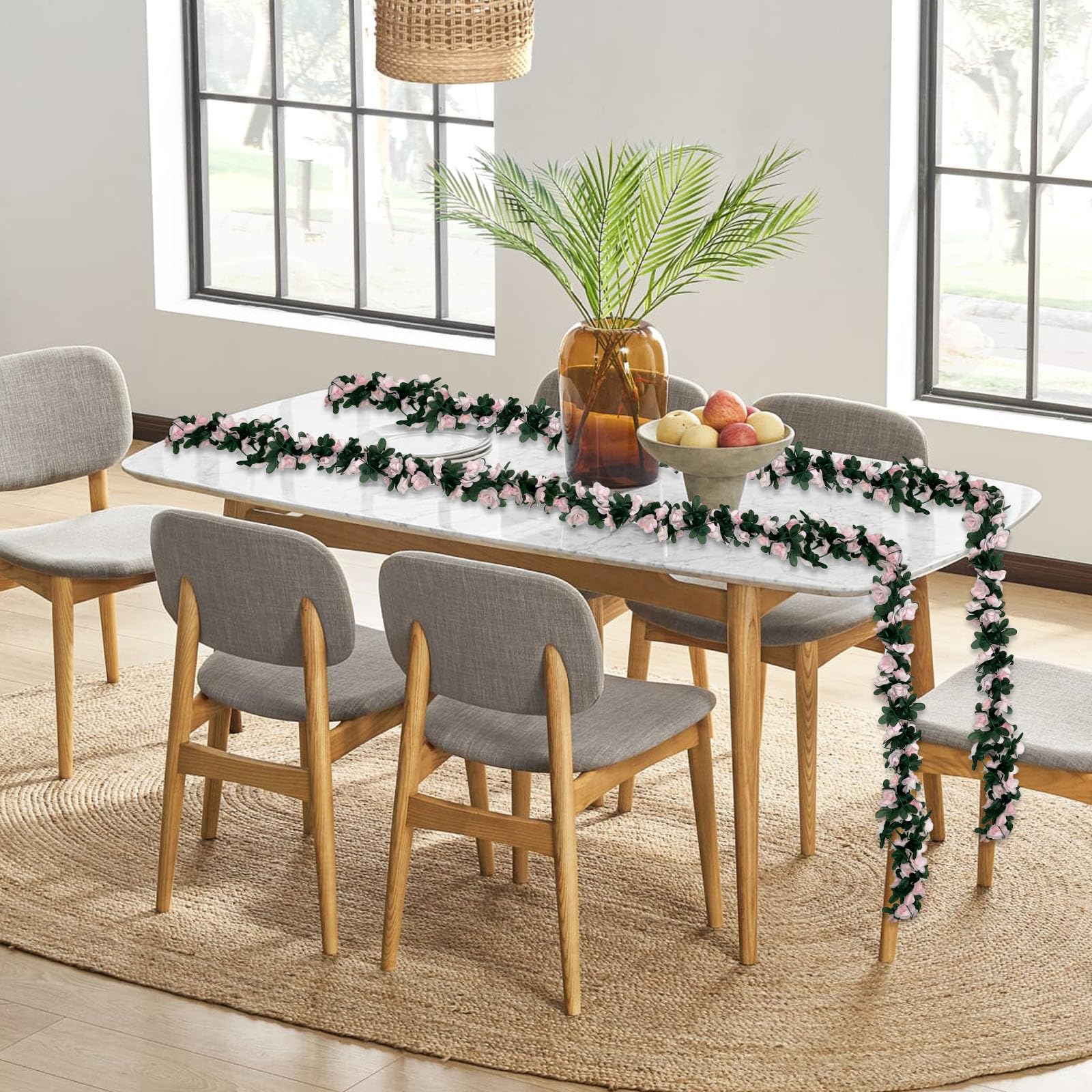 Lot de 8 guirlandes de roses artificielles à suspendre pour fête, mariage, jardin, table de chambre, Noël, toile de fond, décoration murale de 20 m, rose clair