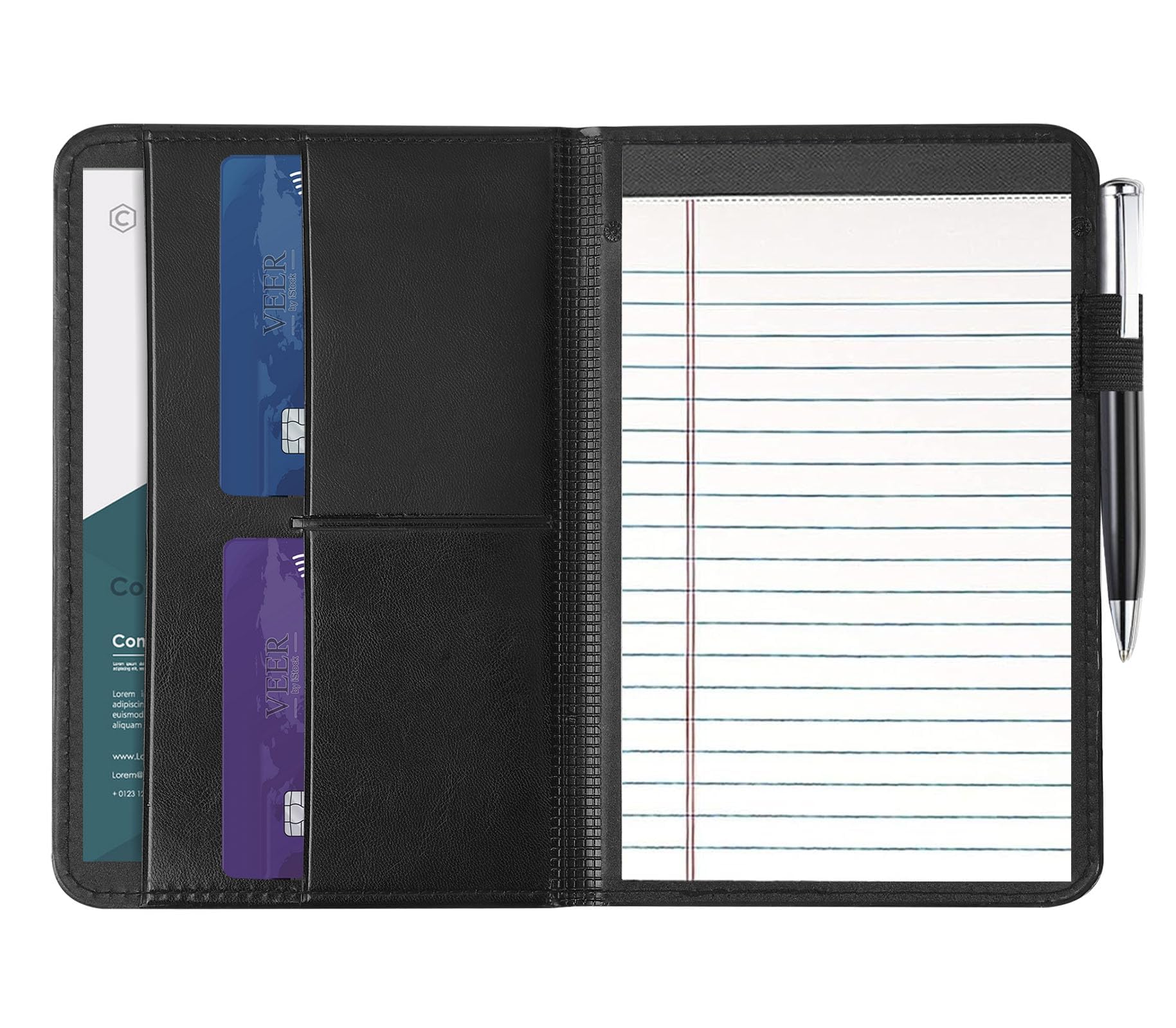 Konper Padfolio/Portfolio Binder, Mini Padfolio Portfolio Binder 5 x 8 Legal Writing Pad, A5 Document Organizer Folder for Men Women, Black.