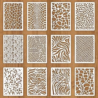 12 PCS Texture Stencils for Crafts Reusable, Art Stencils for Painting on Wood Texture Drawing Templates Spray Paint Stencil Plastic Craft Stencil DIY Crafts Canvas Furniture Paper Cake Decorating