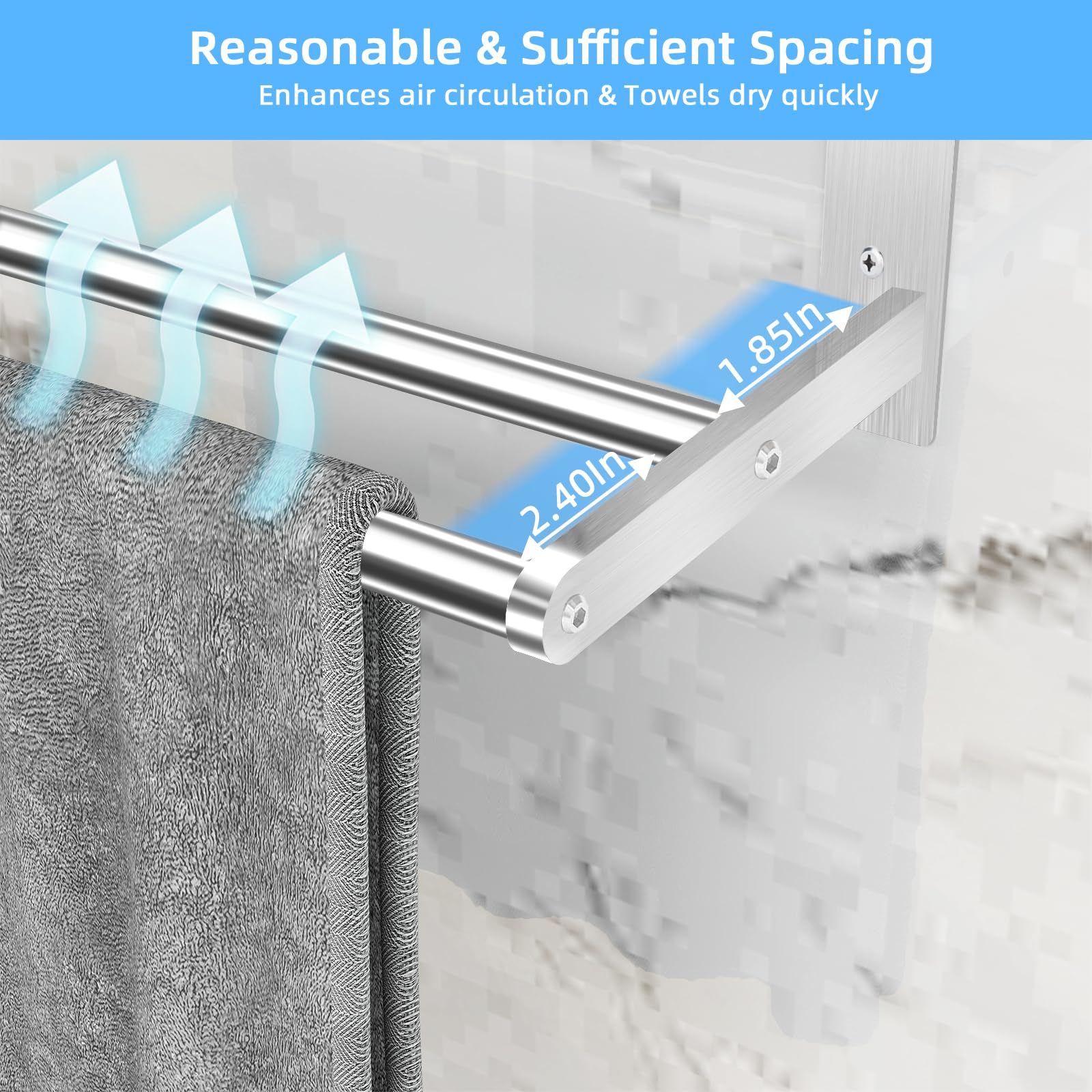 KLJKPA Toalleros de 24 pulgadas para baño, montaje en pared, níquel cepillado | Toallero de 2 niveles con barra de toalla doble, soporte para toallas, almacenamiento de toallas, acero inoxidable