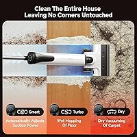 Vista 3 de uwant D100 - Aspiradora y trapeador en seco y húmedo todo en uno con 18000Pa de succión, auto limpieza, antiolor, empuje de palo, mopa de doble