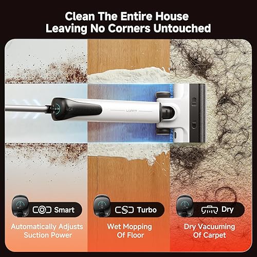 Miniatura 3 de uwant D100 Aspiradora en seco y húmedo 180, trapeador de vacío plano todo en uno con succión de 18000 Pa autolimpiante automático anti olor palo
