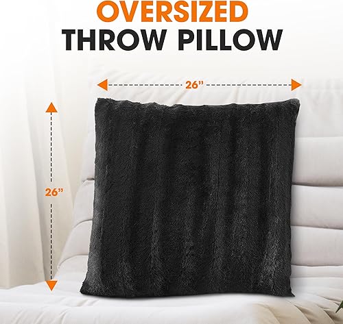 Miniatura 5 de Cheer Collection Almohadas de piel sintética para sofá con rellenos incluidos, almohadas decorativas para sofá peludas - 26 x 26 pulgadas - Veri