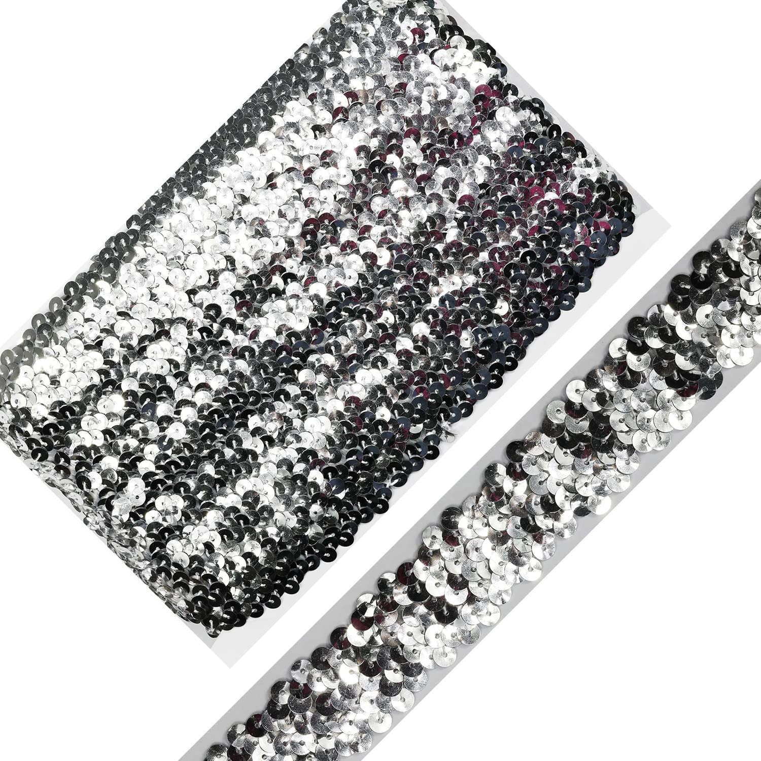 Length10 Yards，Wide 30mm/1.1 inch Silver Elastic Sequin Ribbon Trim for Sewing Dress Dance Costumes Headband （Silver-30mm）