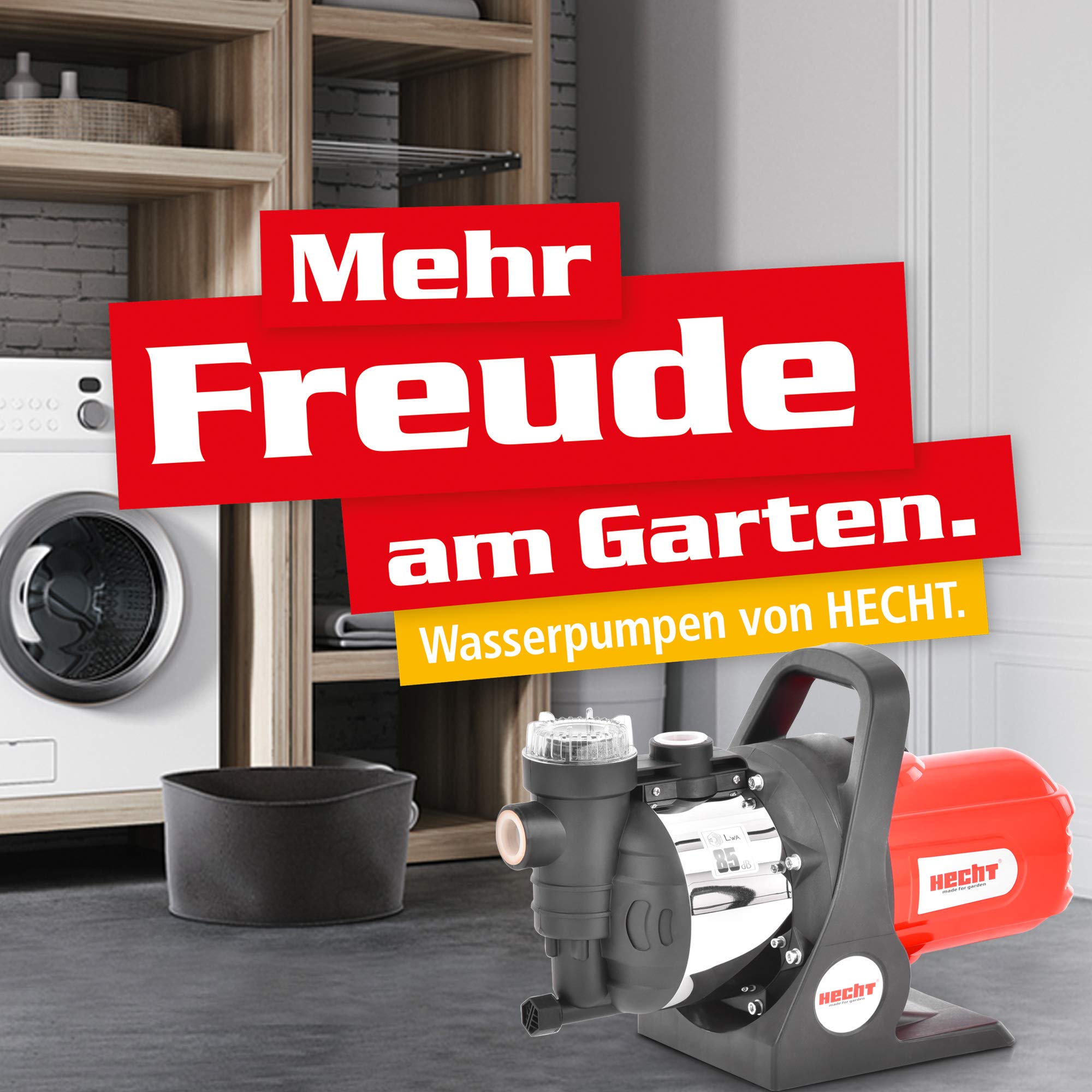 HECHT Kreiselpumpe – leistungsstarke Wasserpumpe mit 1100 Watt (230V), max. 4,5 bar Druck, 4600 l/h Förderleistung, Filter, fördert Wasser in Haus & Garten von Brunnen oder Zisterne - Gartenpumpe