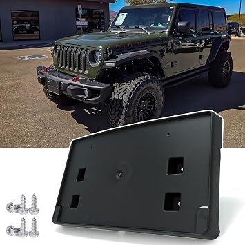 Front License Plate Frame Front Bumper License Plate Holder Mounting Bracket Cover for Jeep Wrangler JL JLU Gladiator JT 2018-2026 for Steel Bumper ONLY Replace # 68295610AA CH1068150