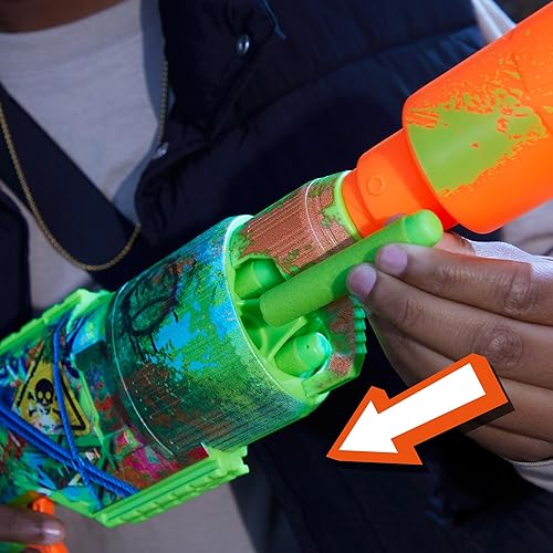 Miniatura 8 de NERF Zombie Driller Dart Blaster, 16 dardos Nerf Elite, cilindro giratorio de 5 dardos, alcance extraíble, juegos al aire libre, a partir de 8 años