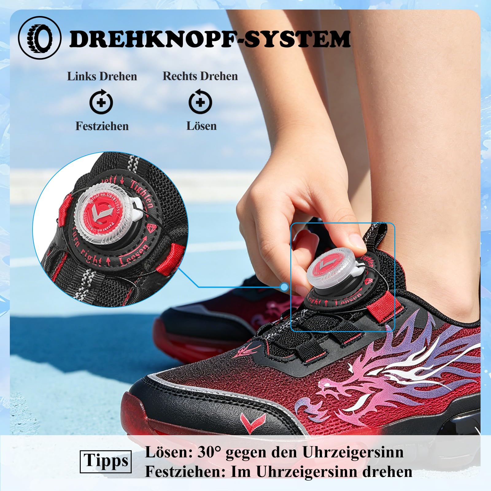 Unisex Kinder Sneaker Jungen Turnschuhe Mädchen Sportschuhe | Kinderschuhe mit Drehverschluss, Atmungsaktiv, Leicht, Dämpfend, Outdoor, Schule, Laufschuhe, Hallenschuhe