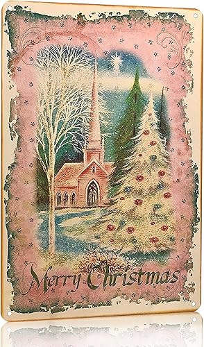 Artlunar Decoración navideña vintage, letrero de lata rosa rústico para el hogar, granja, cocina, cafetería, bar, decoración de pared - 8 x 12