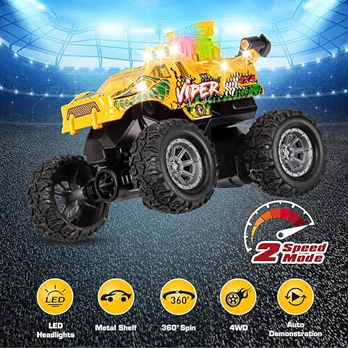 Miniatura 3 de TOHIBEE Monster Truck Toys, auto de control remoto de 2.4 GHz con faro para niños de 3, 4, 5, 6, 7, 8, carcasa de metal, juguetes para niños y niñas