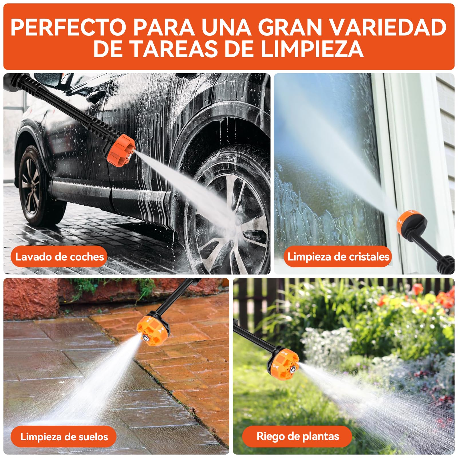 Hidrolimpiadora a Batería, Bravolu MAX 500 PSI Hidrolimpiadora de Alta Presión Portátil con Boquilla Multifunción 6 en 1 Negro