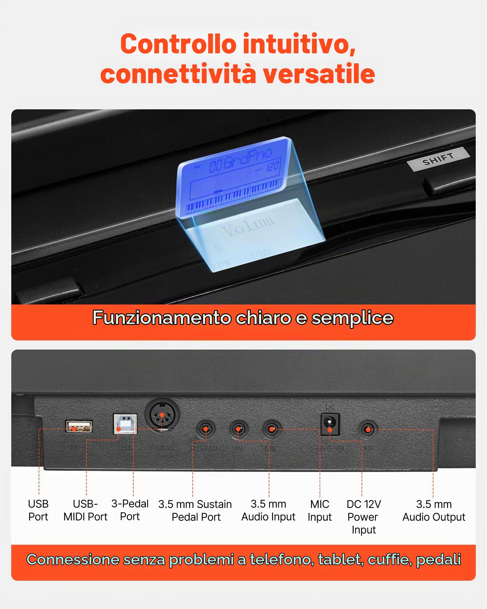 VEVOR Pianoforte Digitale a 88 Tasti, Tastiera Pianoforte con Altoparlanti, con Supporto a X, Pedale Sustain, Funzione di Registrazione, 280 Toni, Connessione Wireless, per Principianti, Nero