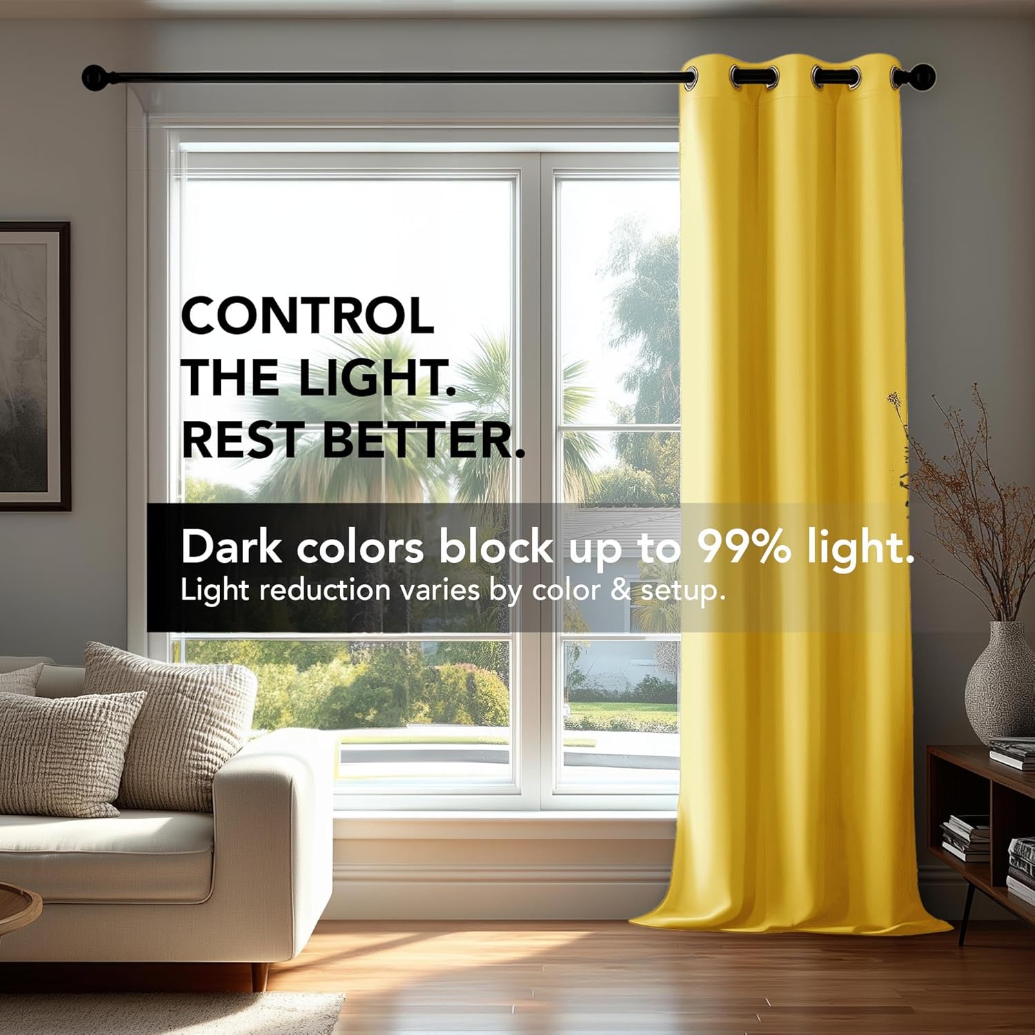 Deconovo Blackout Curtains for Bedroom–Set of 2 42W x 84L Inch Thermal Insulated & Noise Reducing Panels–Home Window Room Darkening Sustainable Grommet Drapes for Living Room Nursery, Mellow Yellow