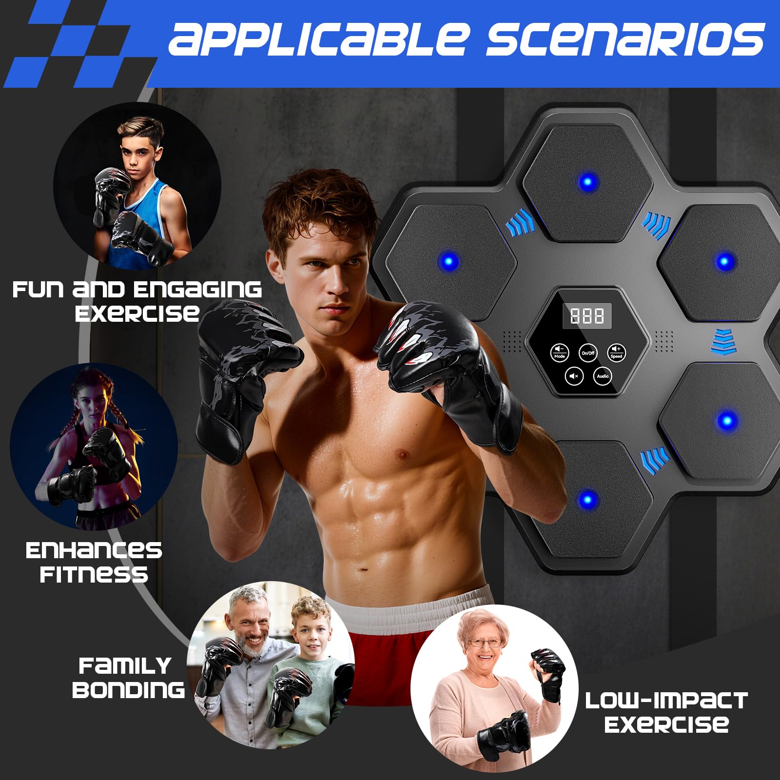 Macchina di Boxe Musicale, Allenatore di punzonaggio interattivo Bluetooth Intelligente con Display a LED, Adatto per Palestra di Ufficio Domestico, Allenamento e Sollievo dello Stress