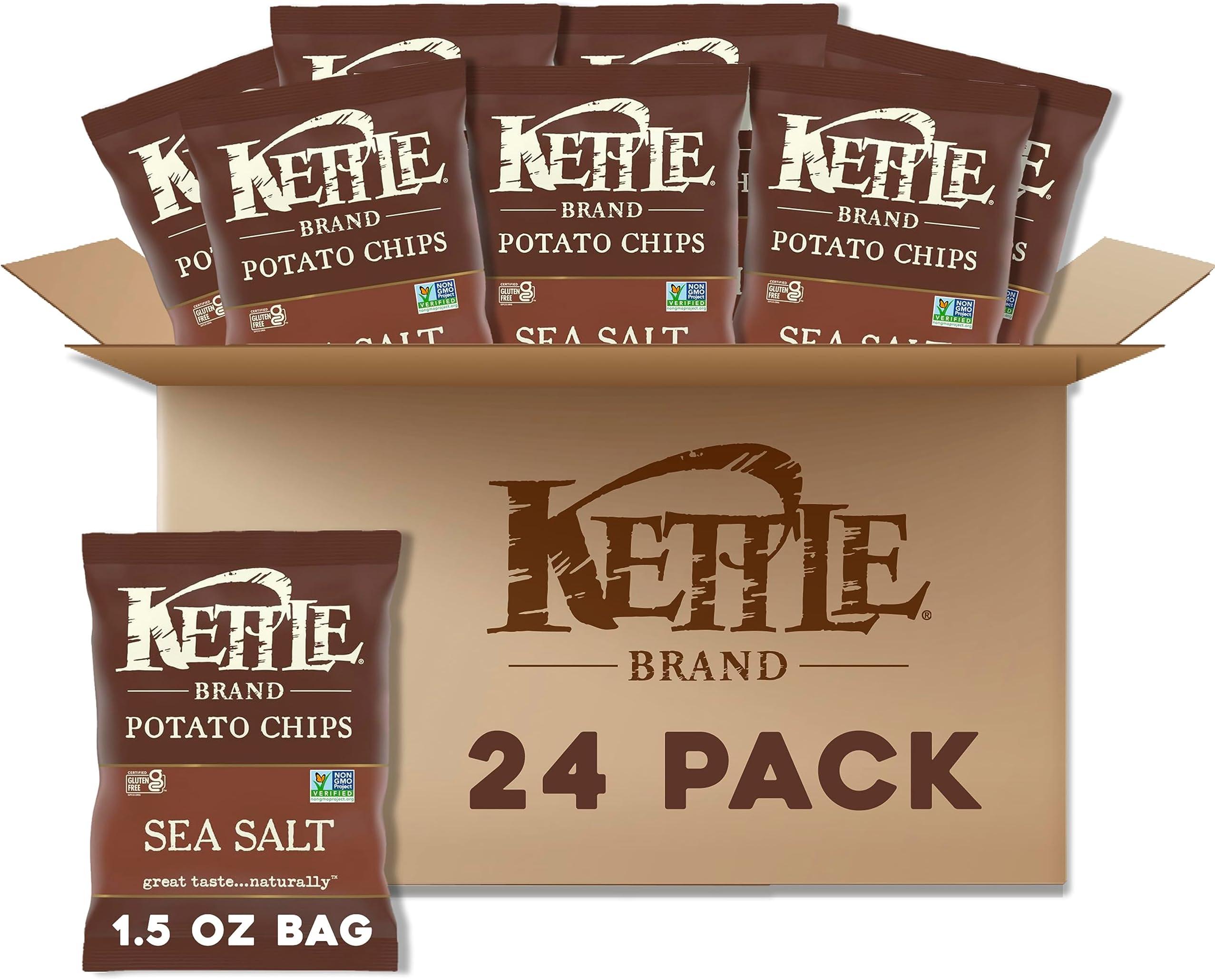 Kettle Brand Potato Chips, Sea Salt Kettle Chips, Snack Bag 1.5 Oz (Pack of 24)