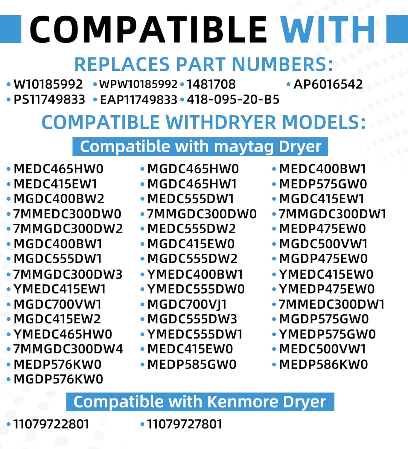 W10185992 Dryer Timer Compatible with Whirlpool, Maytag WGD5300VW1, 7EWED1730YW2, 7MWED1900EW0, WED5000DW2, OEM Replacement for WPW10185992, 418-095-20-B5, PS11749833