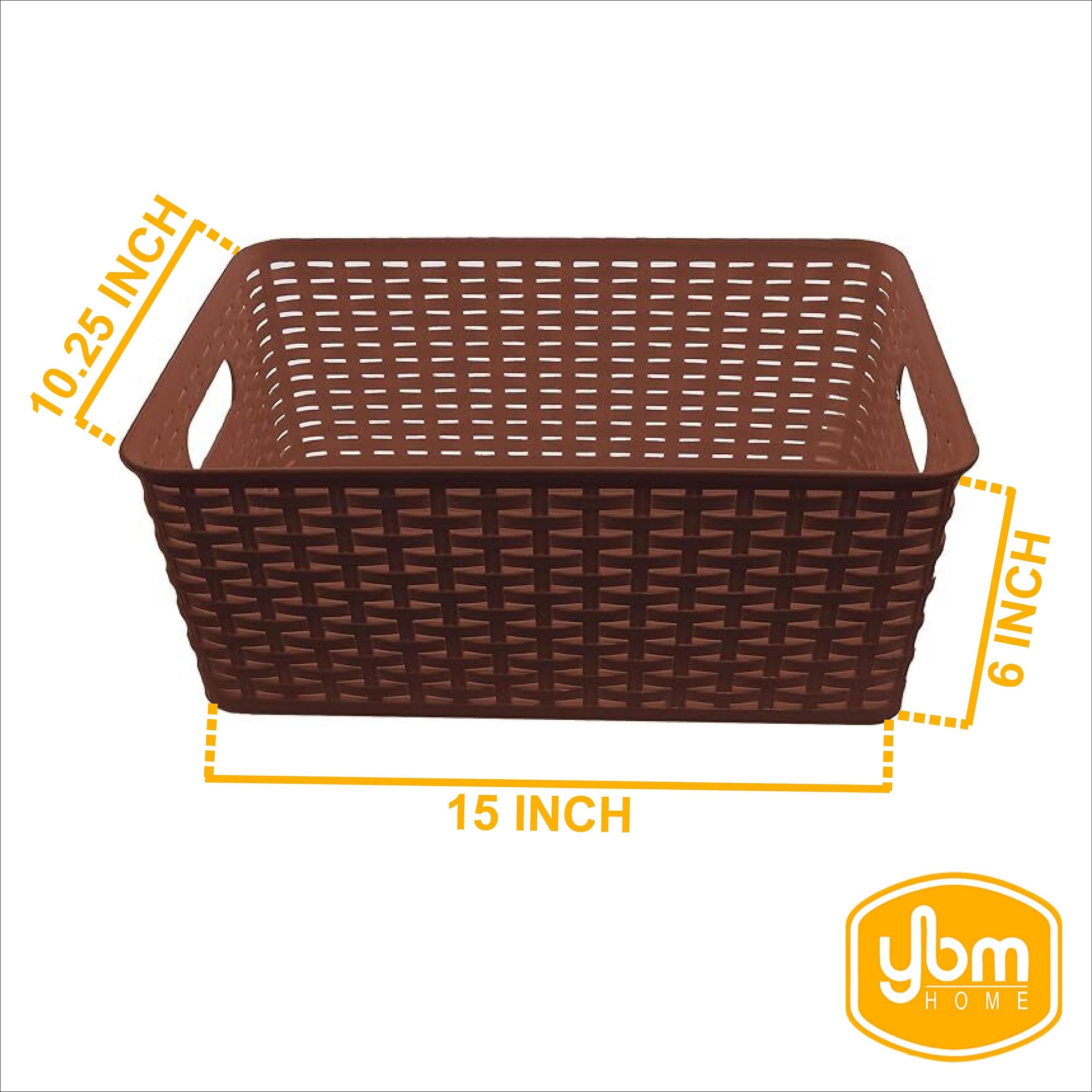 YBM Home Medium Plastic Rattan Storage Box Basket Organizer, Brown - 1 Pack