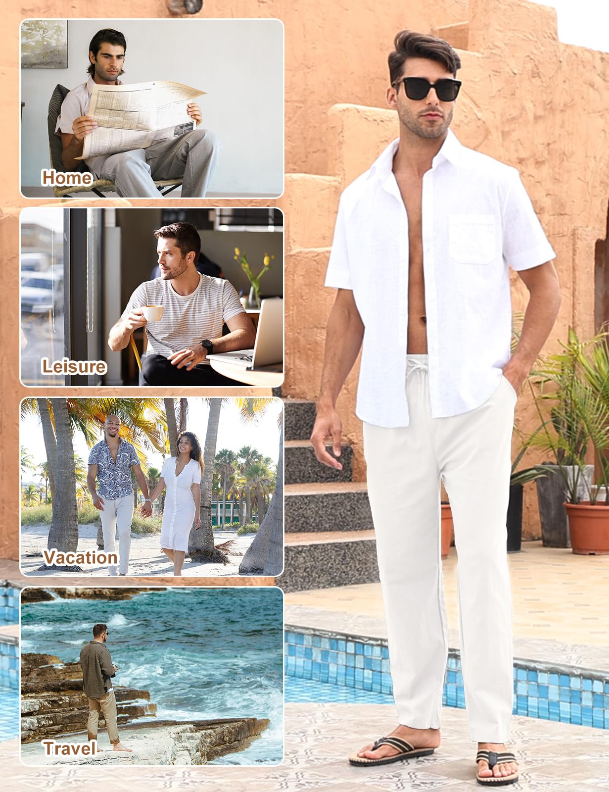 Heekpek Pantalones de Lino para Hombre - Cómodos y Ligeros Pantalón Casual de Verano Con Cordón