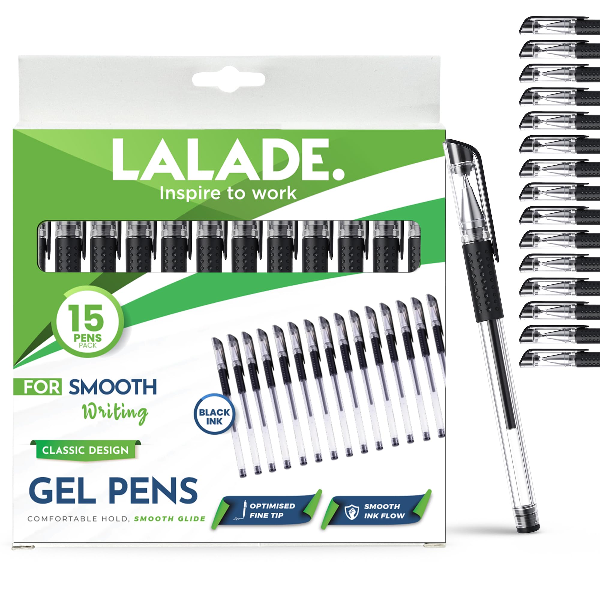 15 pcs gel pens economy pack, Fine tip quick-drying, great smooth writing experience best for home, schools & offices (15 pens/pack) (Black)