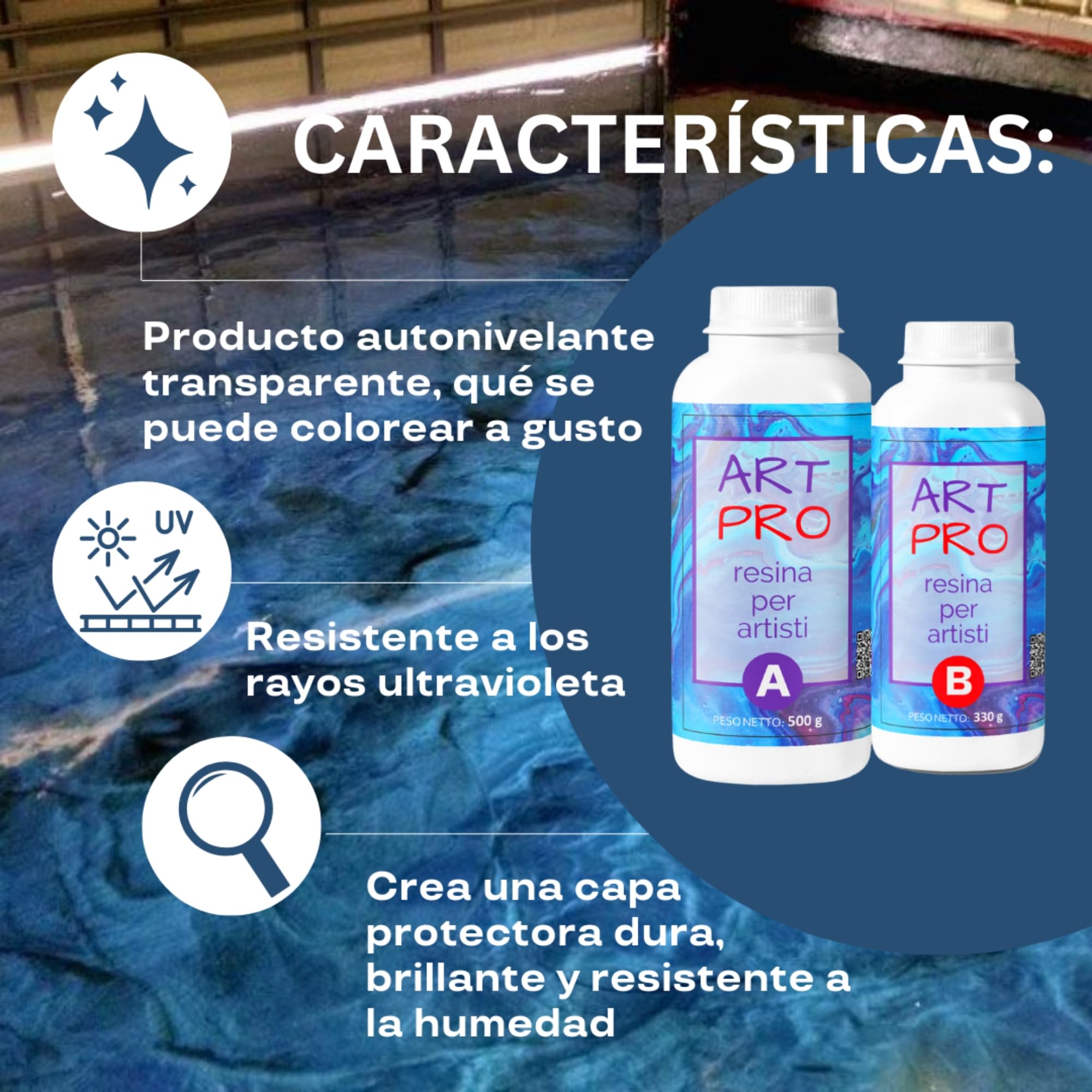 RESIN PRO Resina epoxi Art Pro 1,66 kg Resina epoxi Transparente Ideal para bandejas, Cuadros y revestimientos y Suelos artísticos – Certificada no tóxica