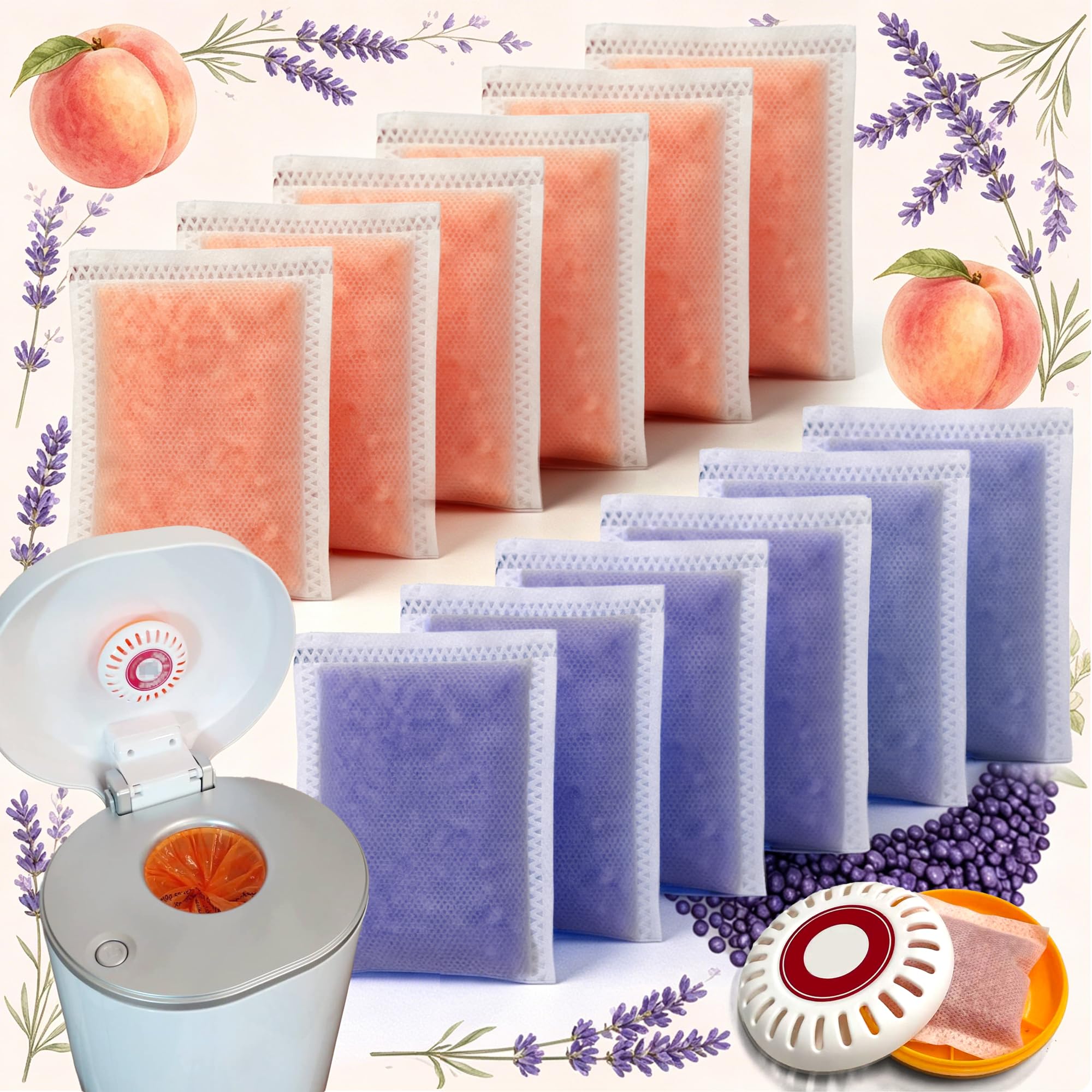 PurifyLogix Windeleimer-Deodorierer für Munchkin Step- und Eimer-Windeleimer, Aktivkohle-Nachfüllpackungen für Arm und Hammer, Puck-Backpulver-Kartusche (8,9 cm), 6 x Lavendel und 6 x