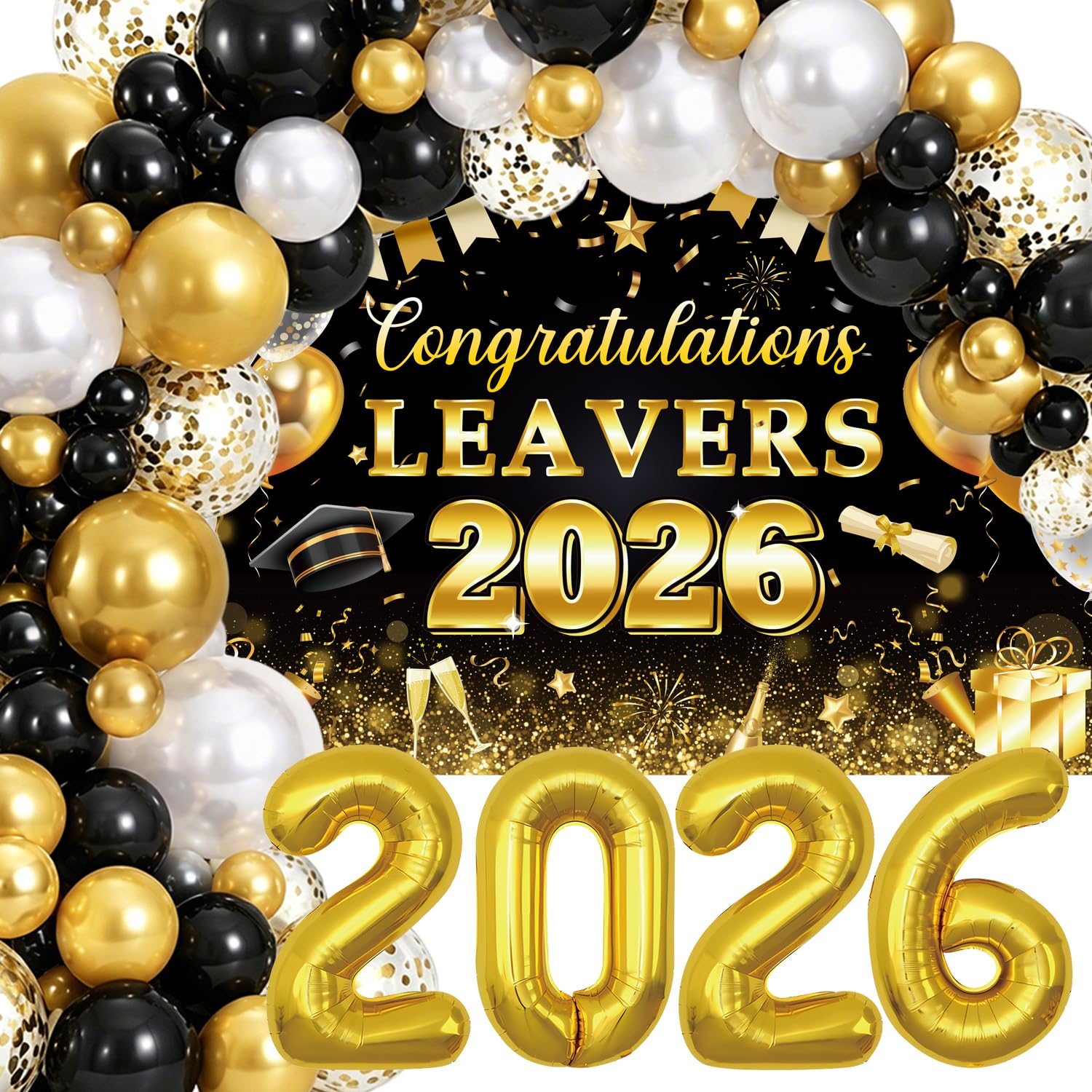 Lurvart Graduation Decorations Congratulations Backdrop - Graduation Congratulations Leavers 2026 Decorations, Backdrop Balloons Ribbon Décor