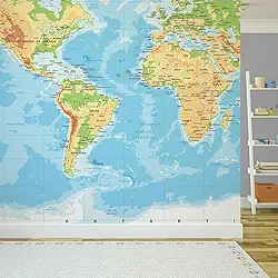 Papel de Parede Mapa Mundi Painel 4 rolos - 6m²